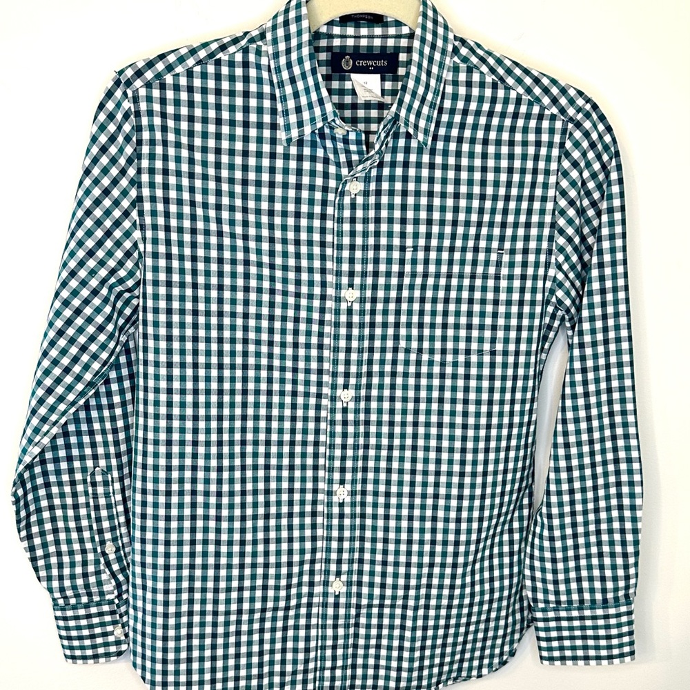 Crewcuts Green and White Checkered Kids Button Down Shirt